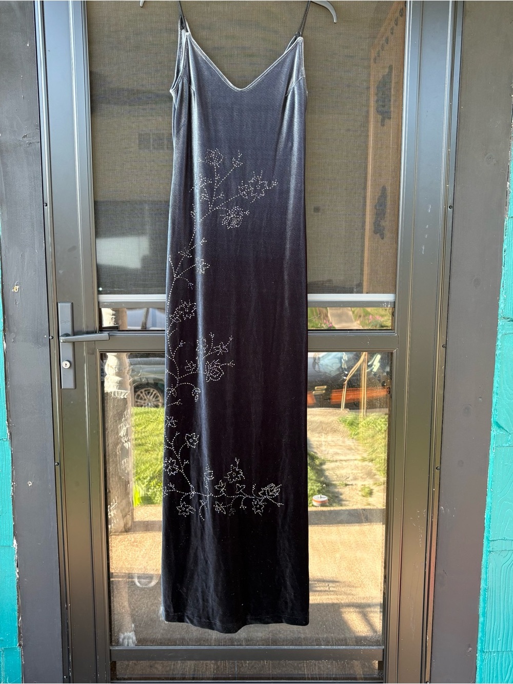 Vintage 90s navy blue velvet Rampage maxi gown SZ M